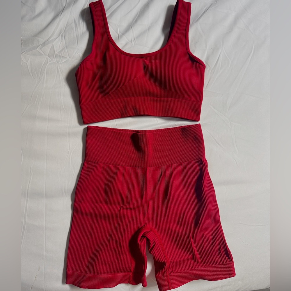 Red Ribbed Two-Piece Set - Picture 4 of 6